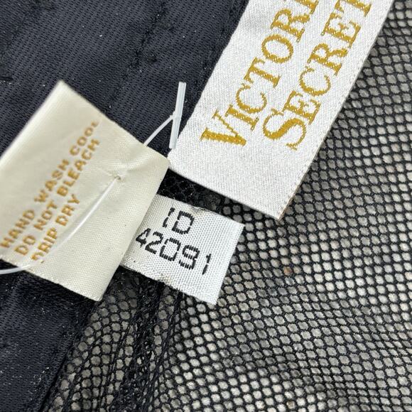 VTG Victoria's Secret Black Corset Garter Bustier 36B Sheer Lace Gold Label gx - Picture 9 of 10